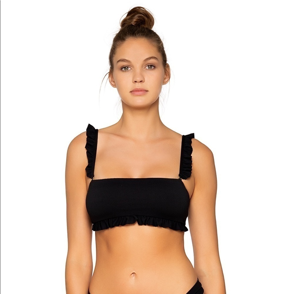 B Swim Barbados Bandeau Bikini Top Ruffle Convertible in Black S